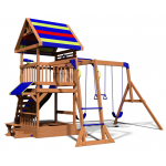 Complex Loc de Joaca Beach Front - Northbrook Wooden Swing din lemn de cedru - Centru din lemn cu tobogan si 2 nivele si Monkey Bars Backyard Discovery 
